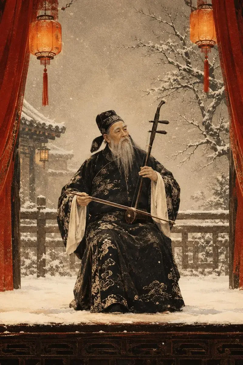 戏台雨雪海报：一把胡琴，撑住了整个北方的冬天